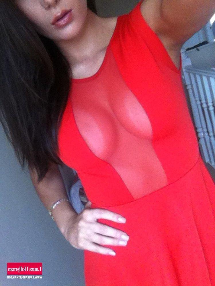 12P Laura Hollyman strips out of her red dress to show her big boobs