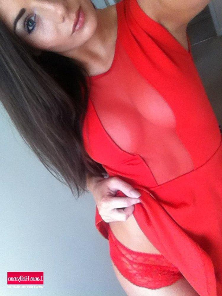 12P Laura Hollyman strips out of her red dress to show her big boobs