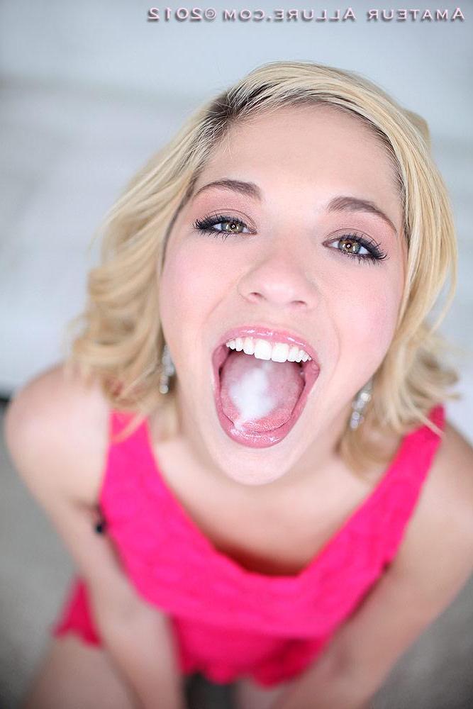 16P Sweet blonde teen spreads pussy and sucks cock for a mouthful of cum