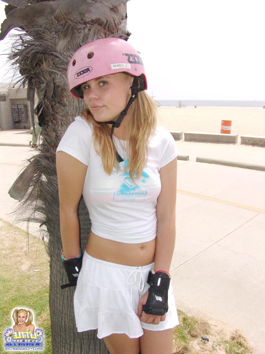 12P Blonde teen Summer gets horny while roller skating and takes a break to masturbate