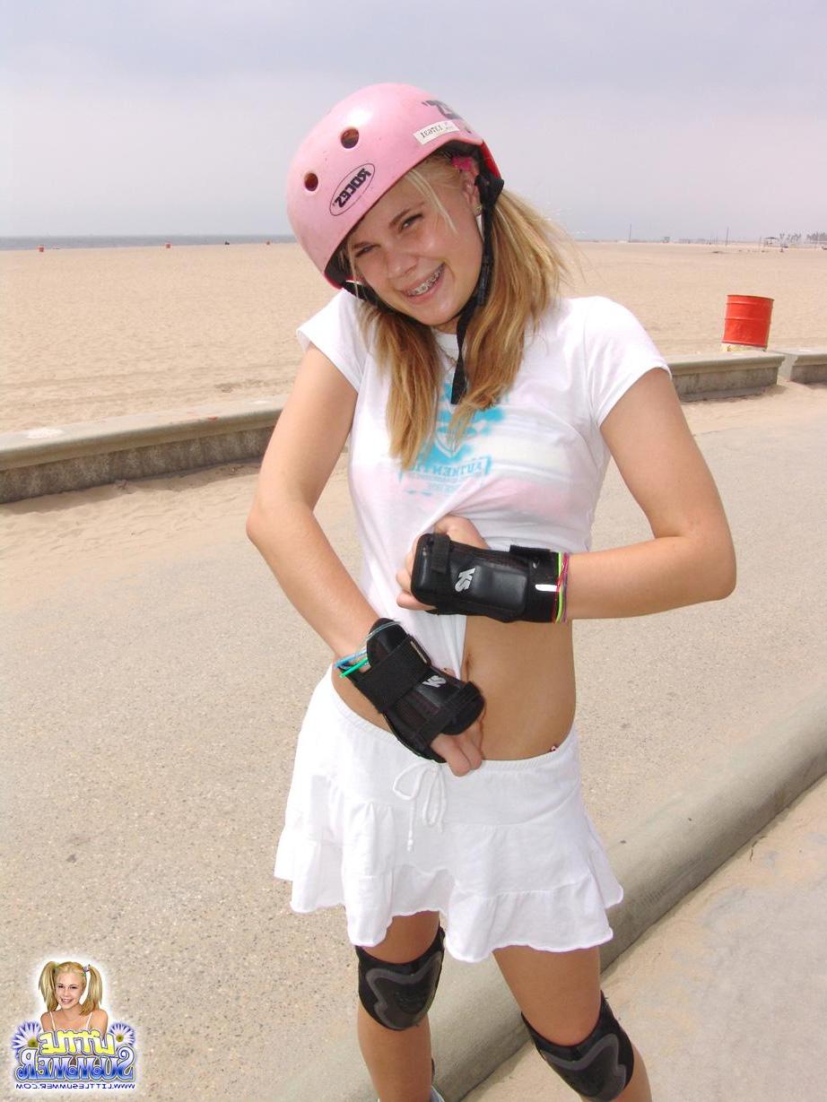 12P Blonde teen Summer gets horny while roller skating and takes a break to masturbate