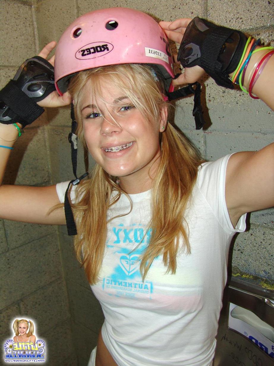 12P Blonde teen Summer gets horny while roller skating and takes a break to masturbate