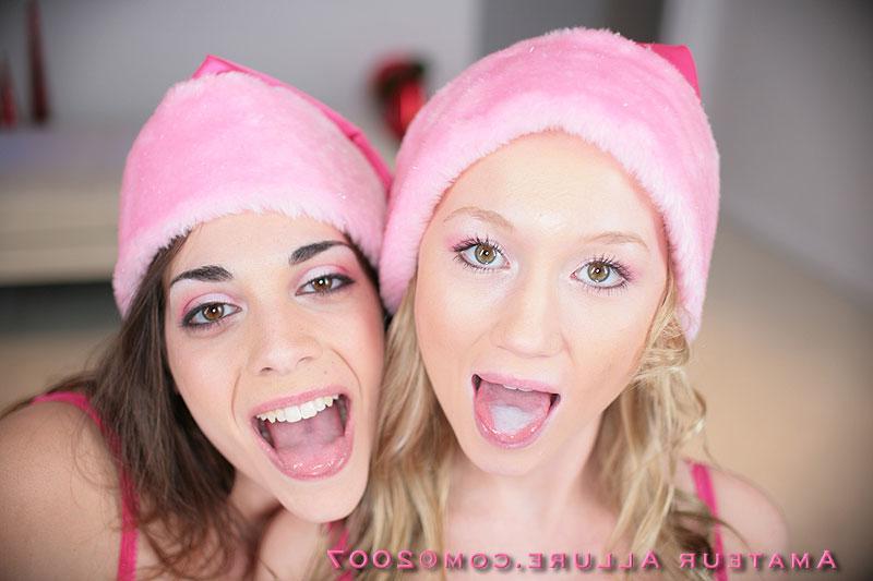 16P Gorgeous teen babes sucking cock eating semen for Christmas