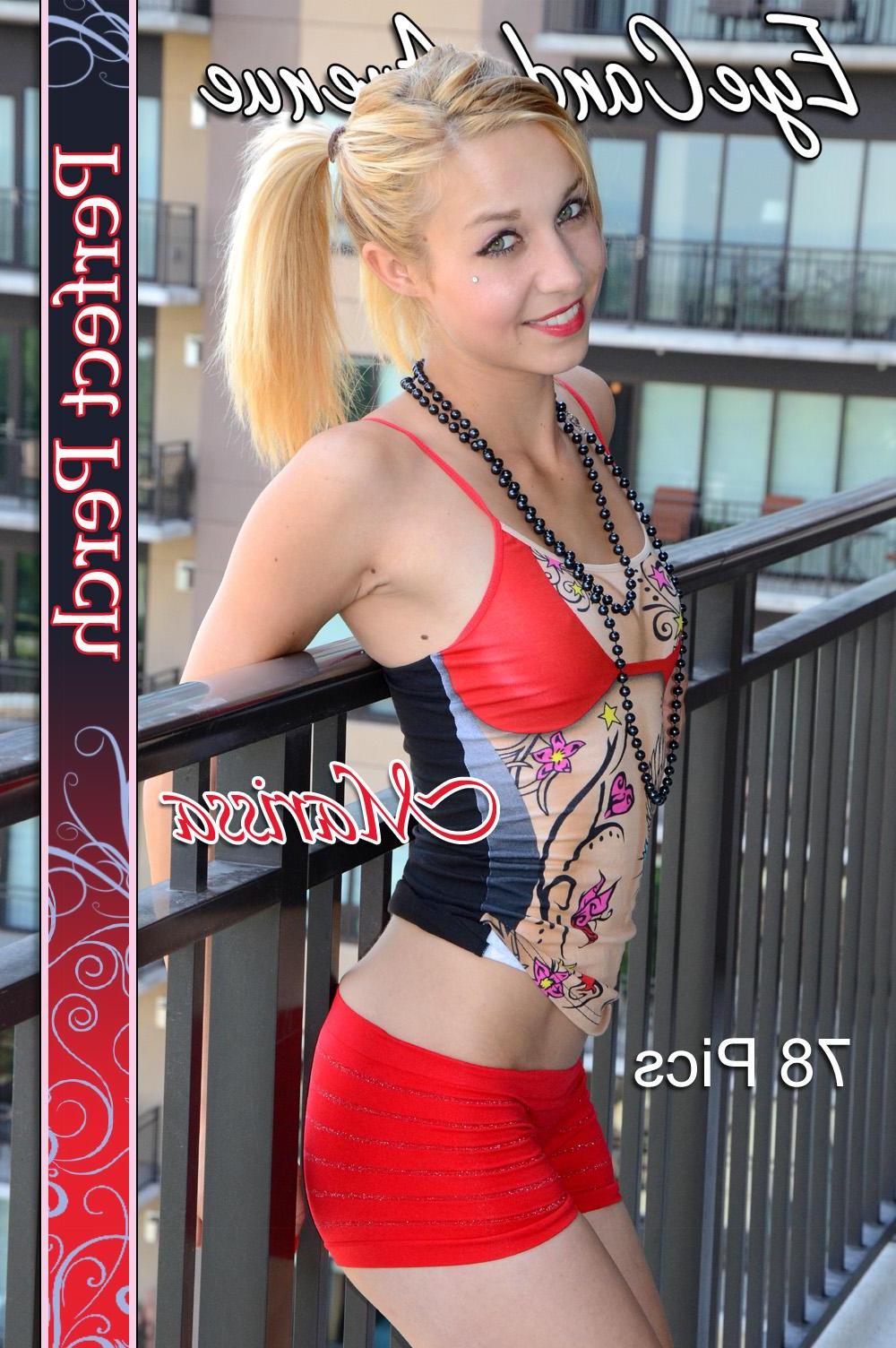 16P Petite blonde teen Marissa strips naked on a balcony over-looking the city