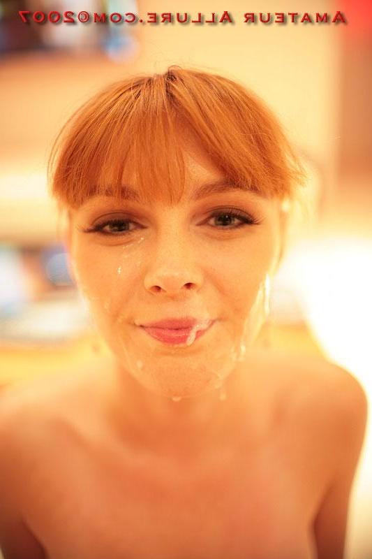 16P Stunning redhead teen sucks cock gets cum facial