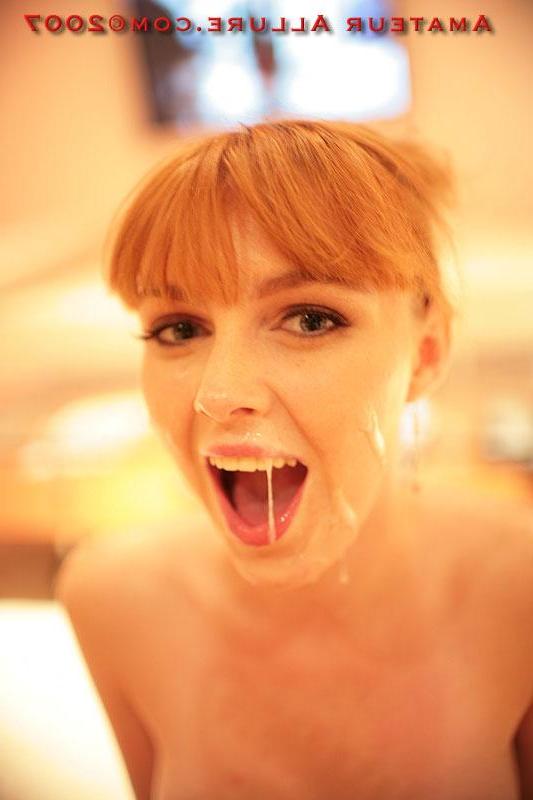 16P Stunning redhead teen sucks cock gets cum facial