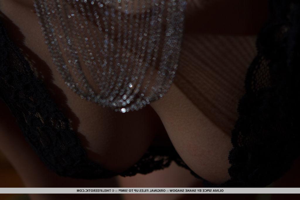 16P Blonde model Olivia Spice strips out of her black lace