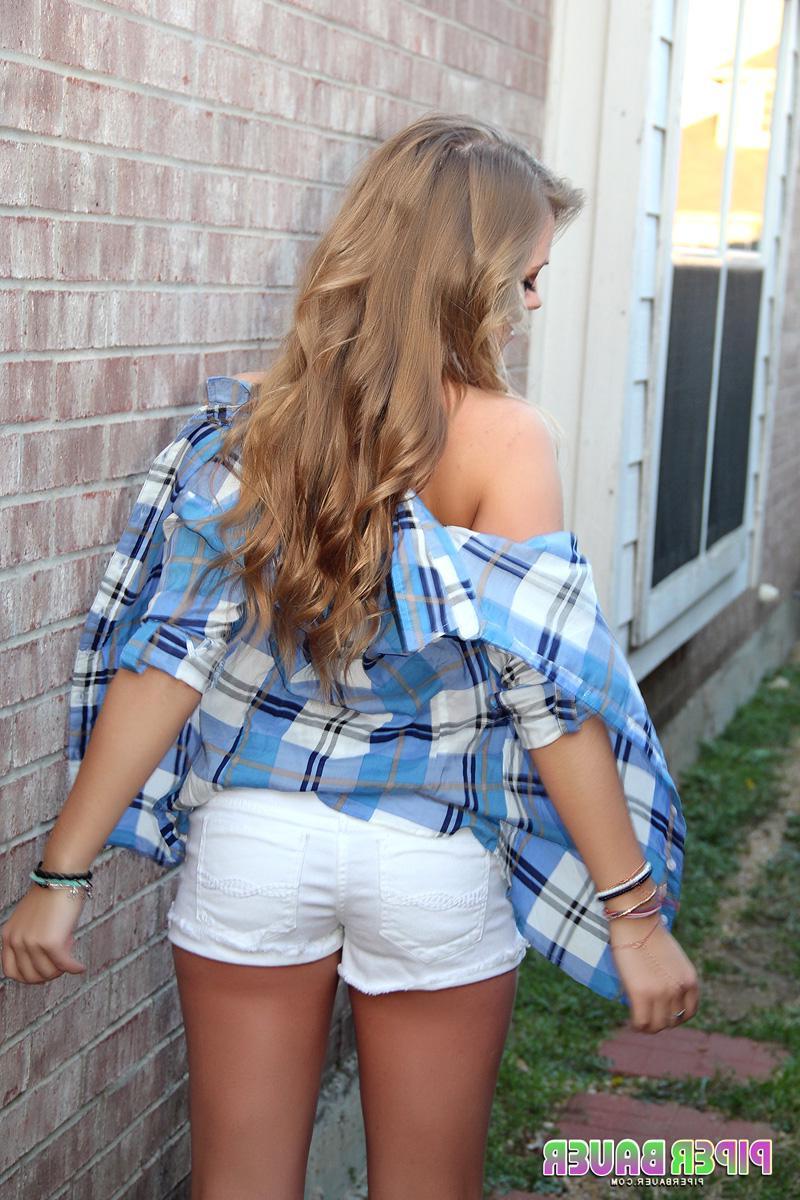 15P Pictures of Piper stripping off her button down plaid shirt