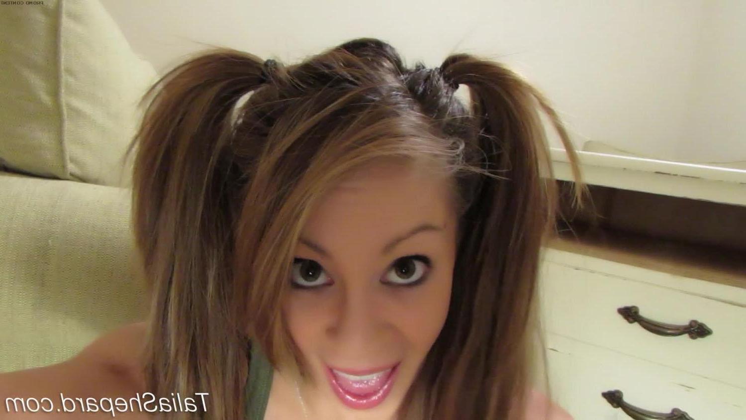 15P Pigtailed princess Talia Shepard fingers her tight pink pussy in socks