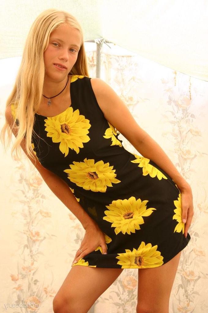 16P Blonde model Luba B strips out of her dress to reveal her tight body
