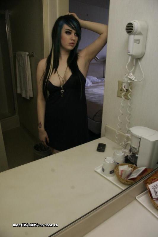 14P Collection of a kinky punk chick flashing her tits and ass