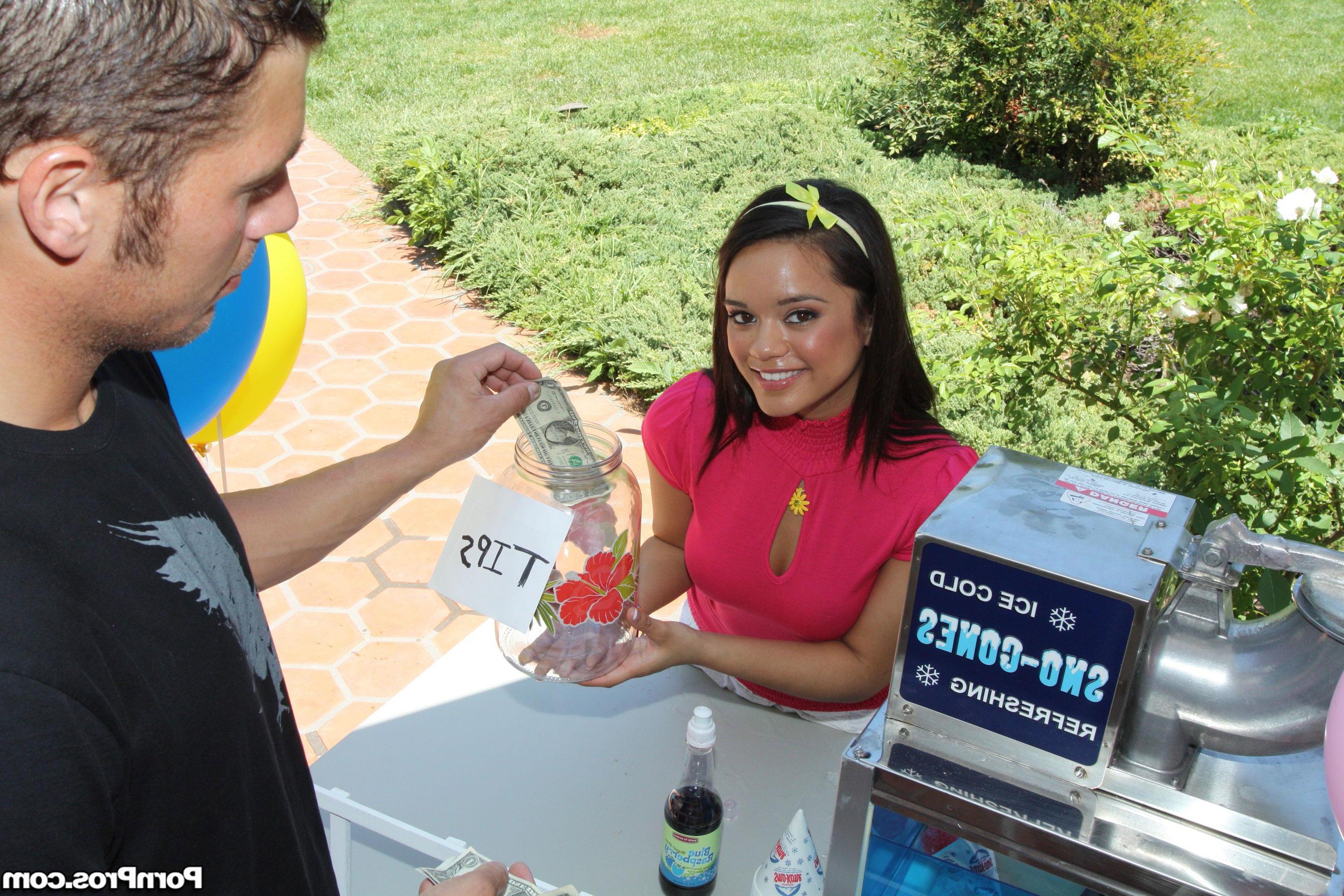 16P Hot 18 year old Bliss Lei licks cum off of a snowcone