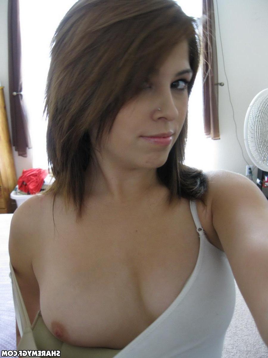 12P Beautiful girlfriend takes selfshot pictures of her perfect perky tits in the mirror