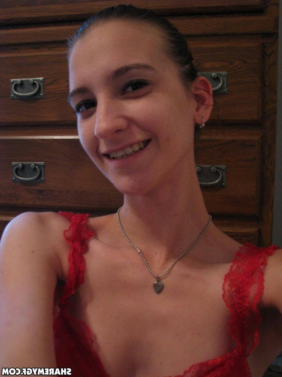 12P Brunette girlfriend takes selfshot pictures in red lace lingerie