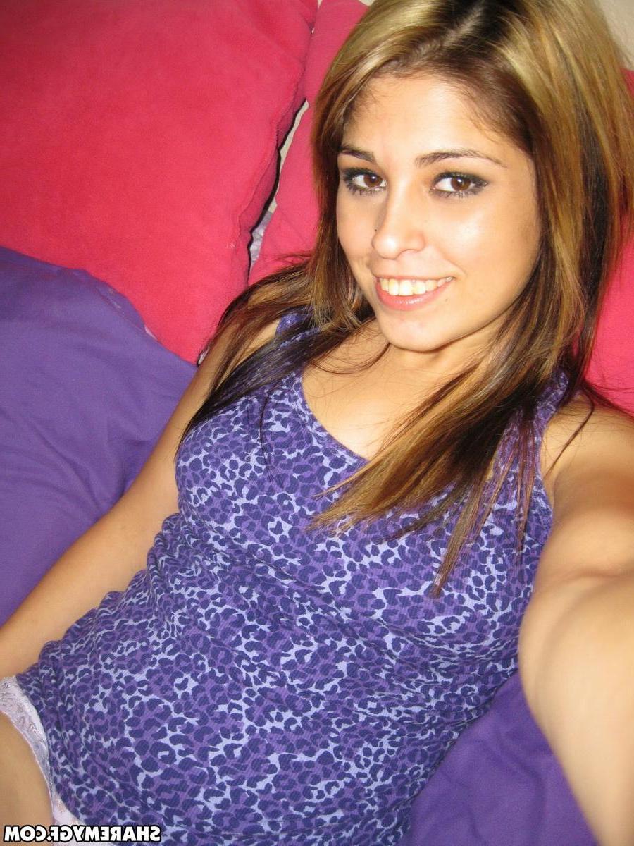 12P Cute girlfriend takes selfshot pictures in bed of her perky tits and tight little pussy