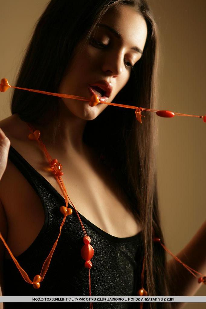 16P Brunette beauty Ines S strips out of her black dress for you