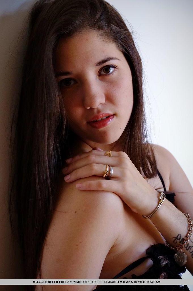 16P Brunette teen Margot B spreads her pink pussy