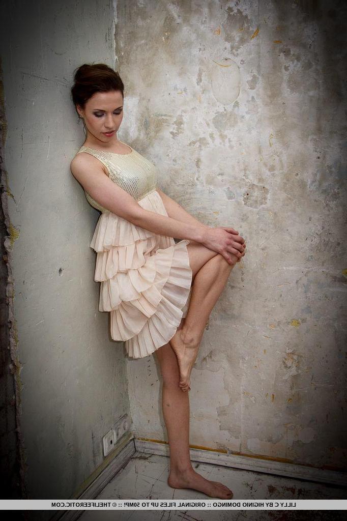 16P Erotic model Lilly C strips out of her frilly dress