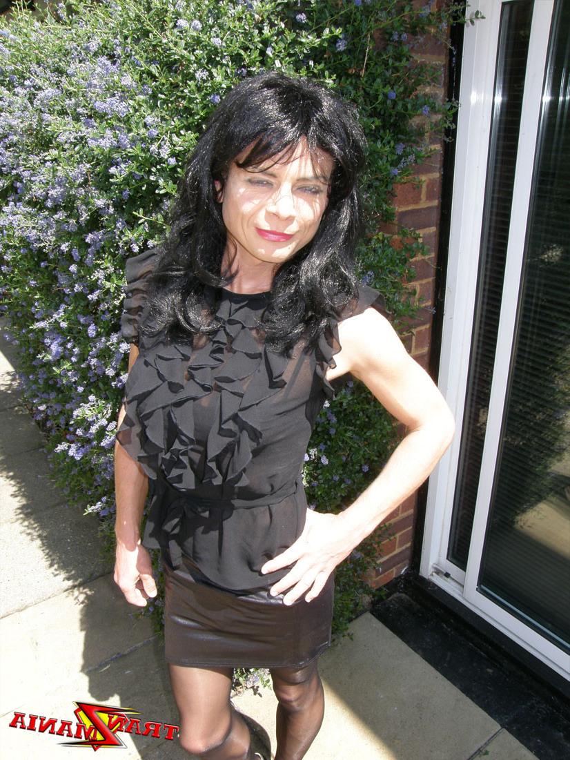 15P Filthy dark haired crossdresser masturbates her hard cock