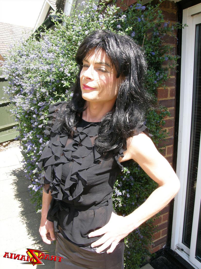 15P Filthy dark haired crossdresser masturbates her hard cock