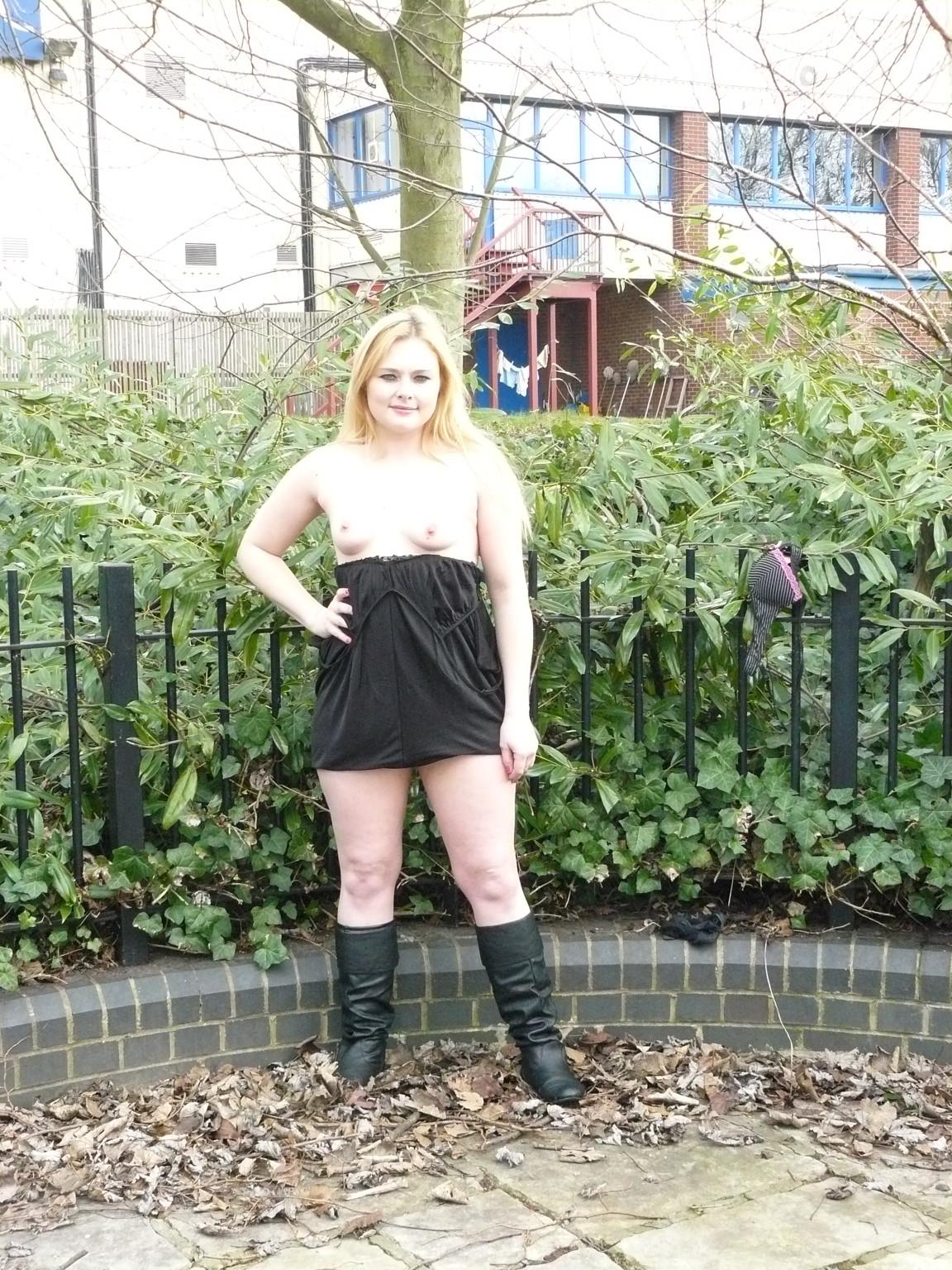 16P Blonde amateur flashing and sexy voyeur of English teen babe Sophie outdoors