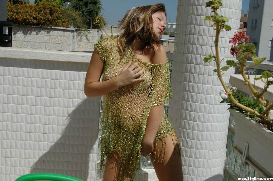 15P Emily showing her body on the balcony