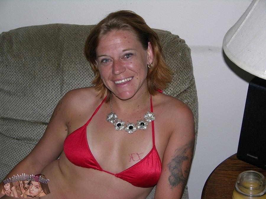 14P Trailer park soccer mom strips bikini and spreads nude