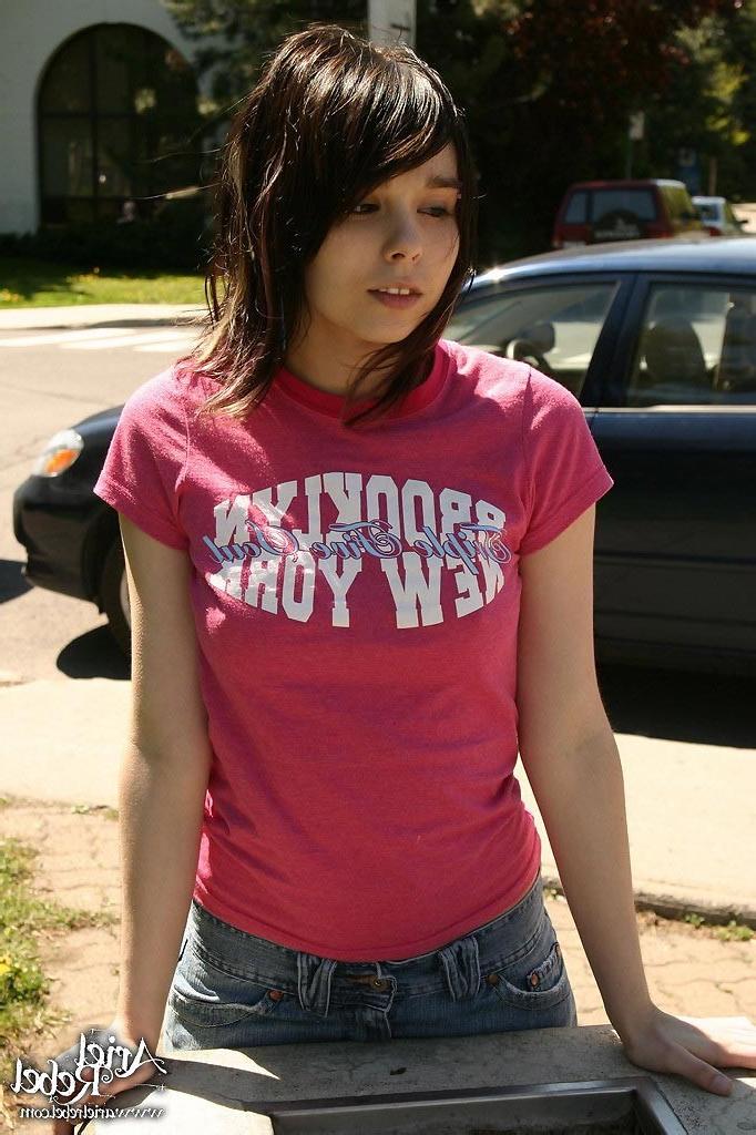 15P Cute teen model poses in street
