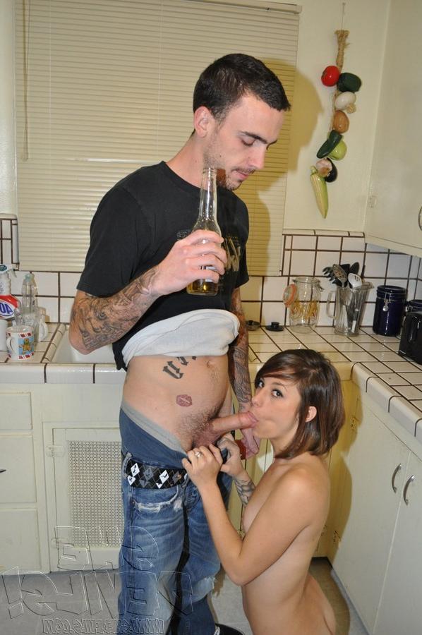 14P Emo party girl gives blow jobs in the kitchen