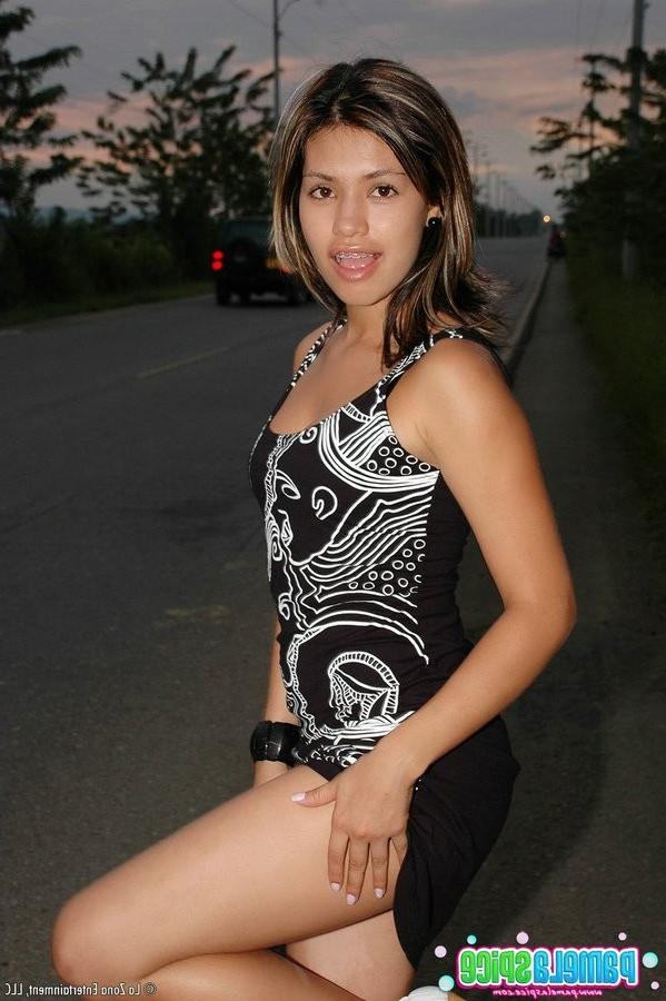 15P Pamela flashes her goods in hopes that someone will pick her up