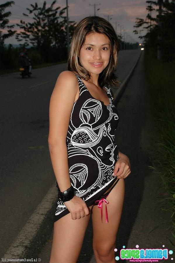 15P Pamela flashes her goods in hopes that someone will pick her up