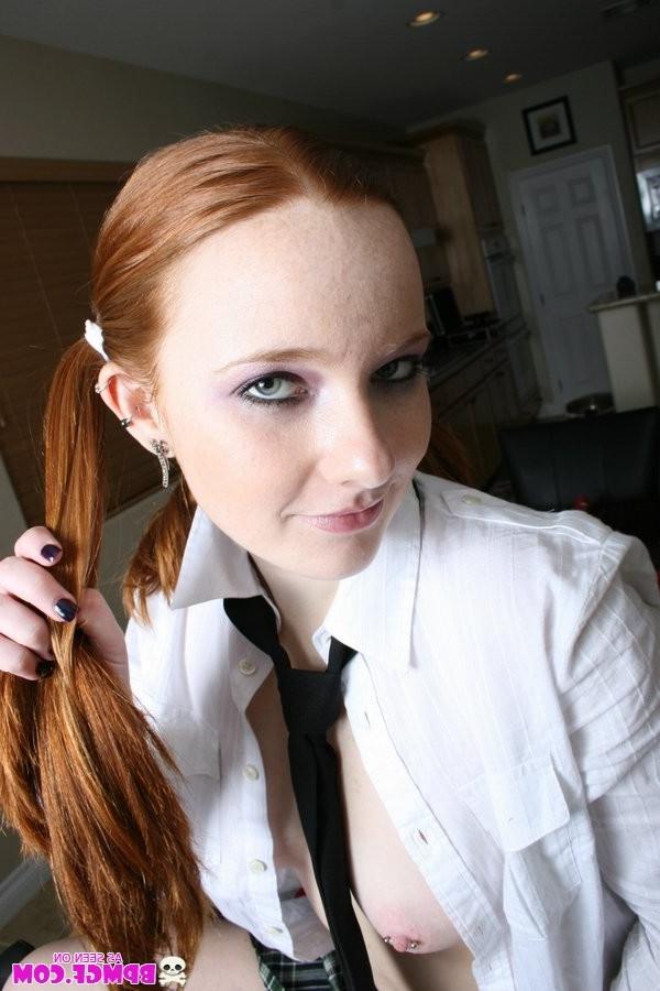 15P Gothic schoolgirl spreading shaved pussy