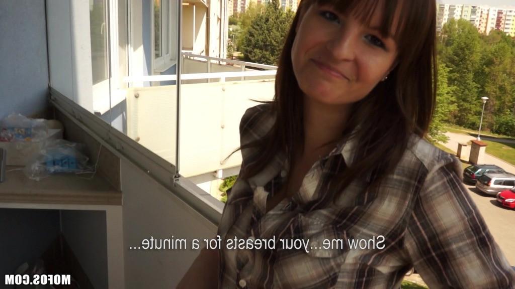 16P Natural big tit czech amateur fucks for money on the balcony