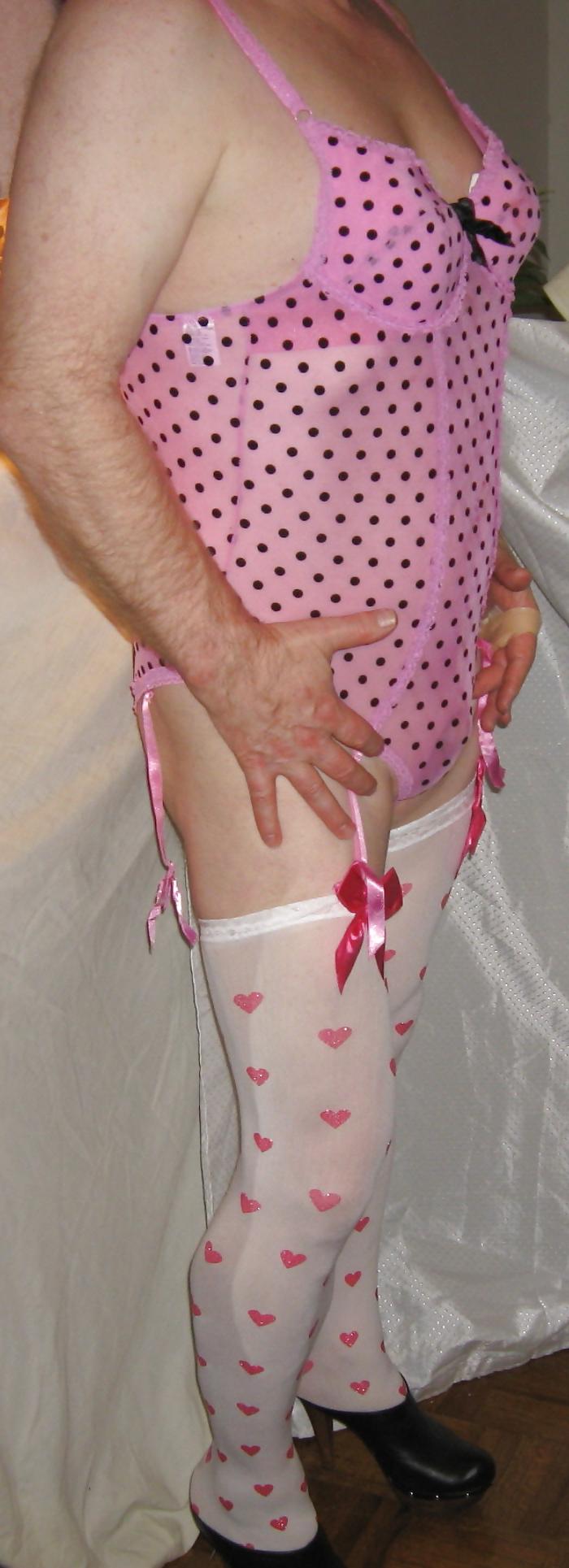 11P New stockings,pink and white outfit,black stockings gothed
