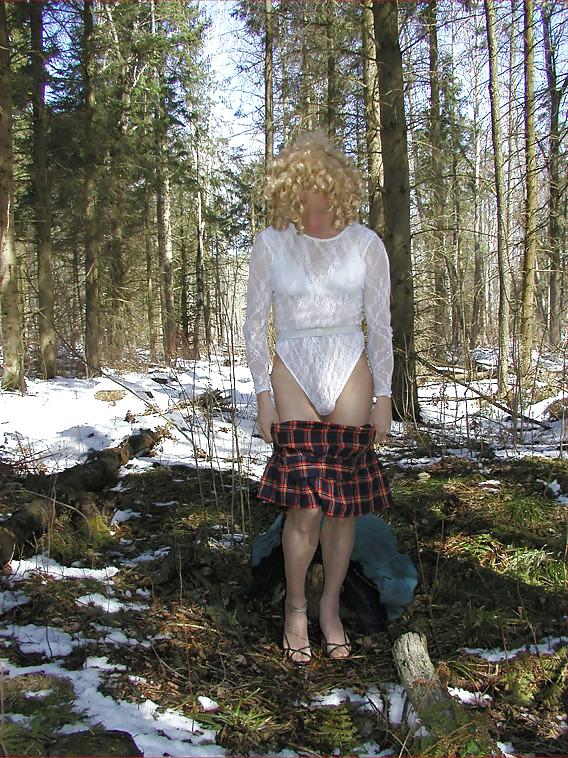 25P Crossdresser strips in the woods #2