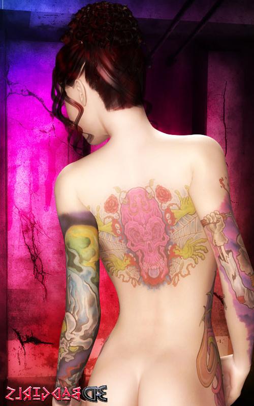 16P 3D emo girl Tiff teasing us with her tattooed body and big melons