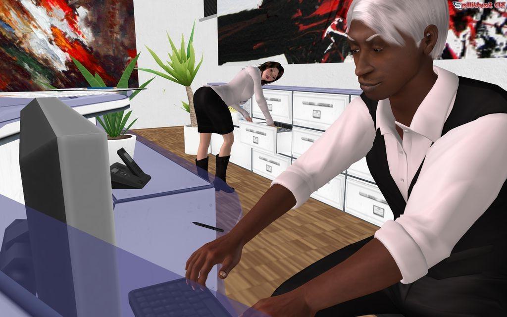 16P Animated secretary gives head to her black boss
