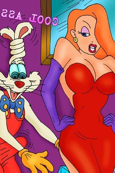 12P Jessica Rabbit takes and slammed with rock strap-on
