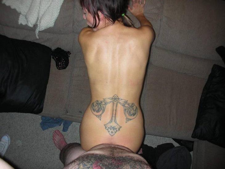 15P Asian girlfriend with huge tattoo gets homemade fuck and facial