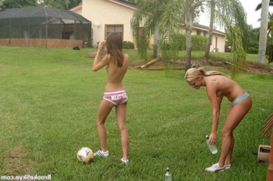 16P two hot teenies playing soccer topless