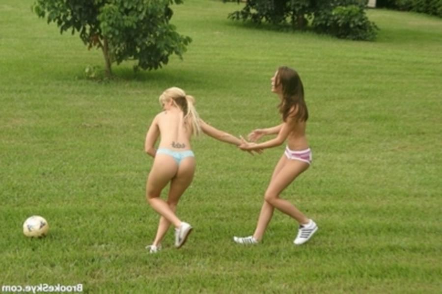 16P two hot teenies playing soccer topless