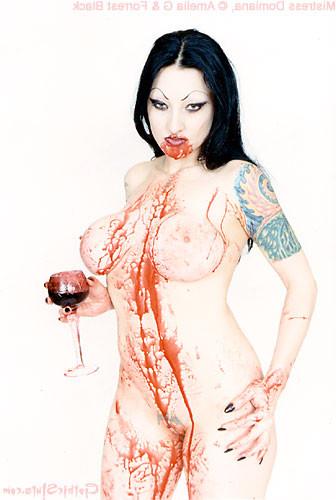 15P Tattooed vampire girl covers herself in blood