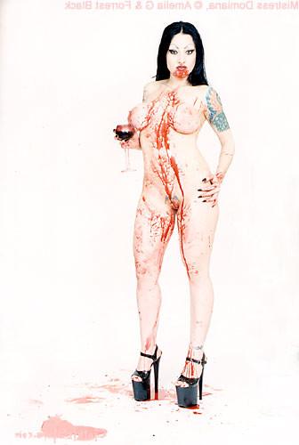 15P Tattooed vampire girl covers herself in blood