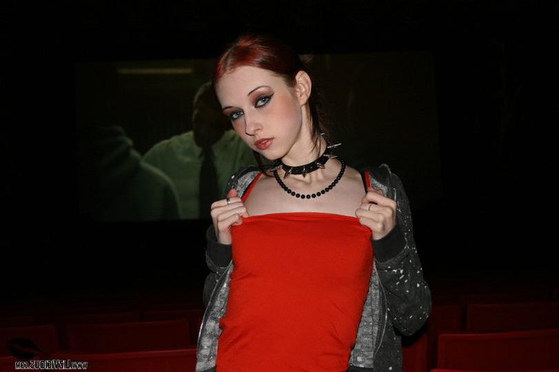 16P Pretty goth teen showing her little tits