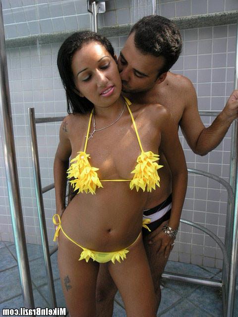 10P Slammin brazilian babe fresh off the beach takes it anally on the balcony