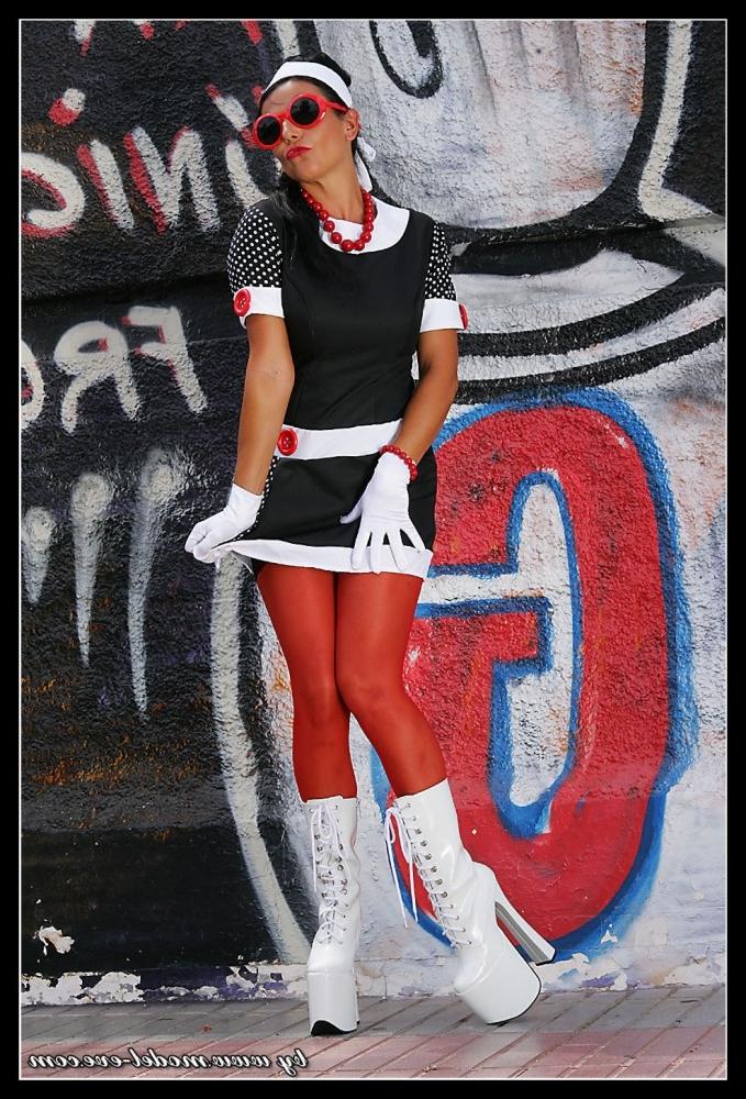 15P Vintage Lady posing in 60s dress and pantyhose