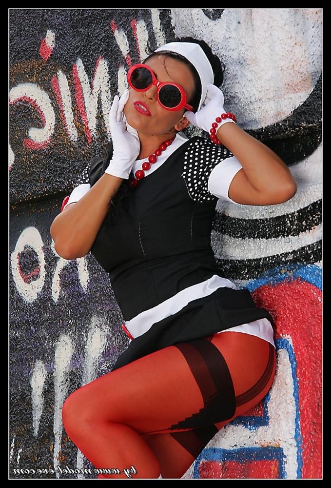 15P Vintage Lady posing in 60s dress and pantyhose