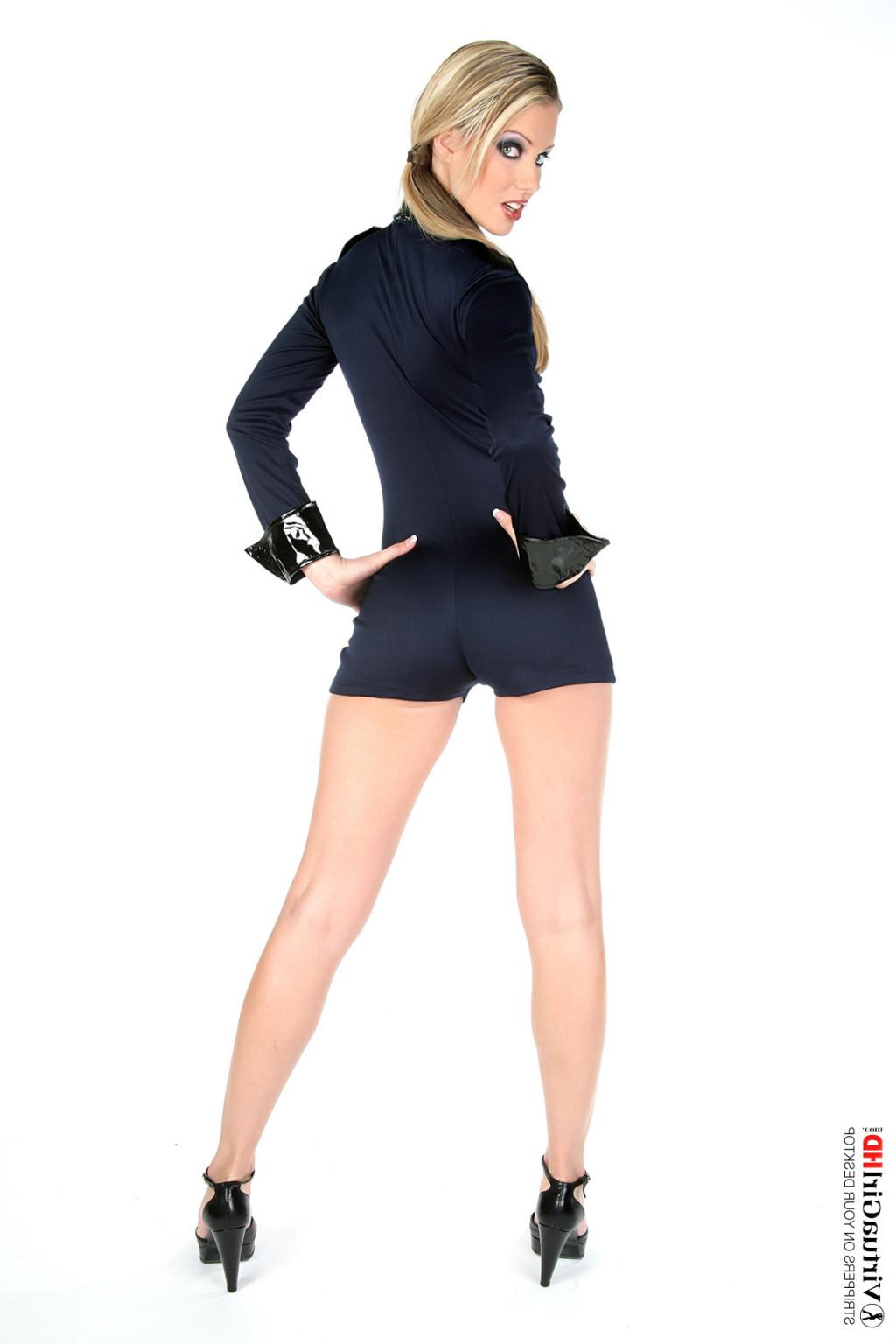 15P Small titted stewardess stripping her sexy uniform