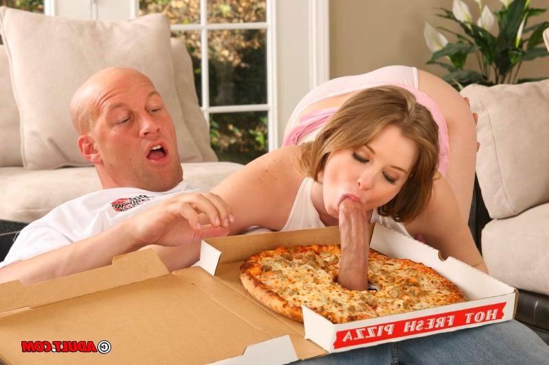 16P hungry babe eating hard cock through a pizza