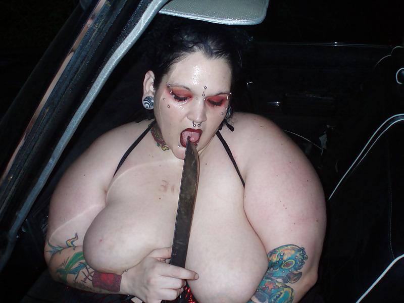 20P SSBBW with a real Forked Tongue poses with a Hearse